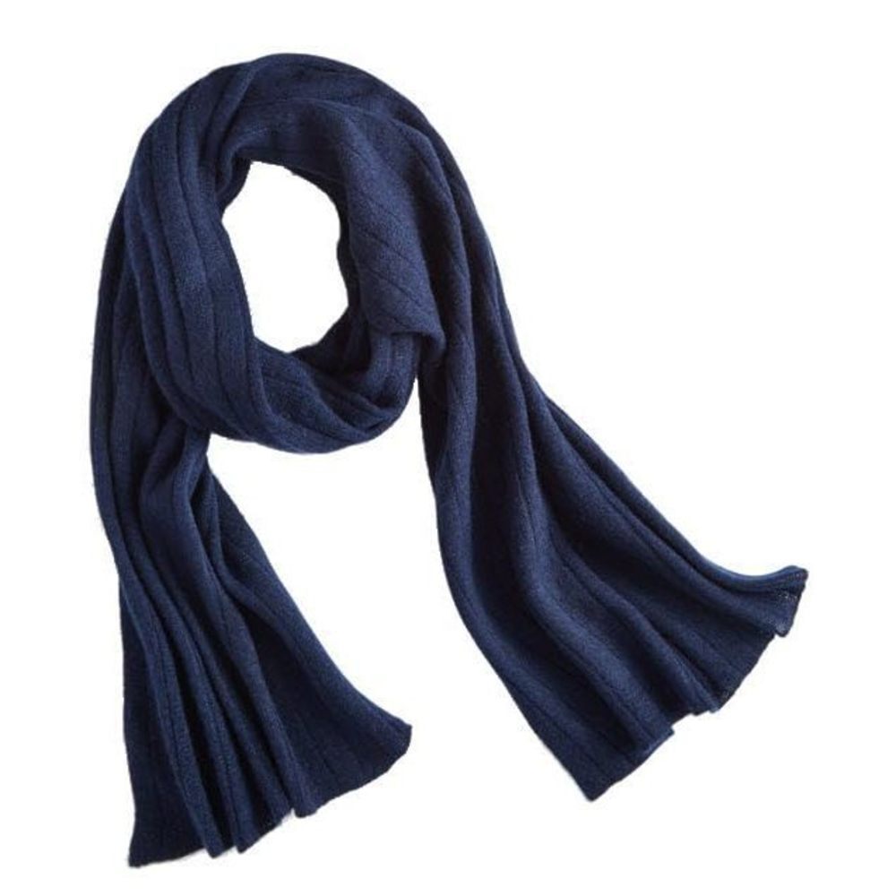 Charter Club Women's Ribbed 100% Cashmere Scarf Navy One Size